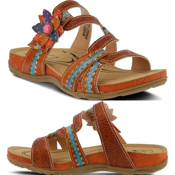 Spring Step L’Artiste Mabel Sandal 38 Camel Floral Pink Stone - Picture 1 of 11